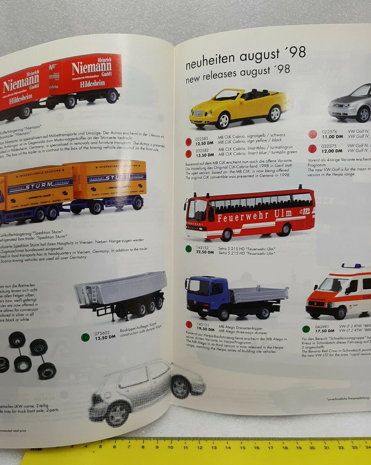 Catalog Herpa novelties July / August 1998 model cars HO 1:87, 8 pages - Immagine 2 di 2