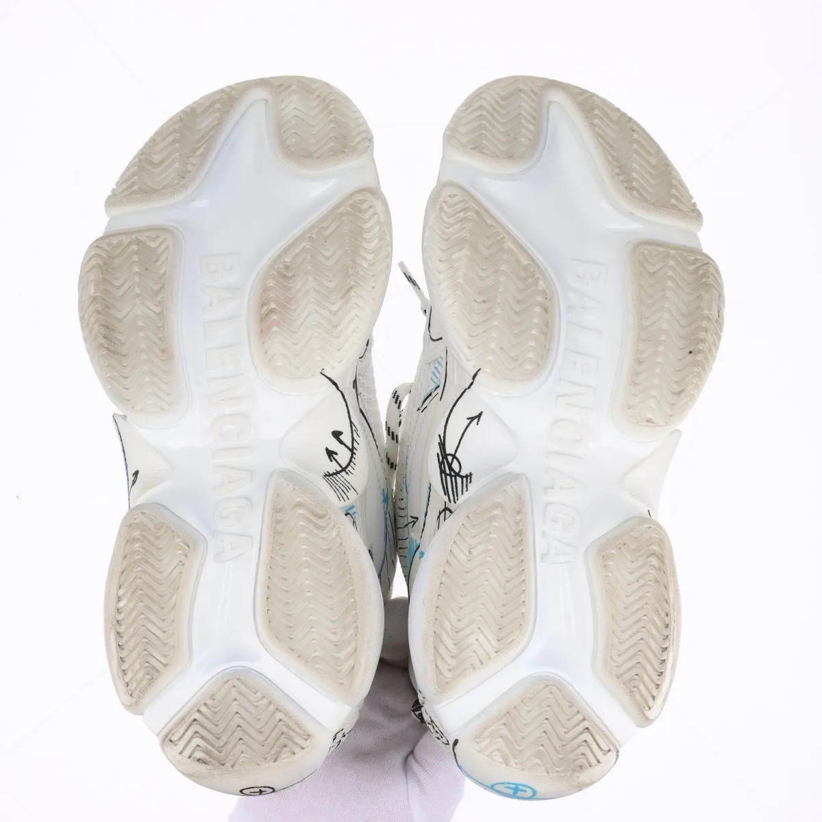 Balenciaga Triple s Faux leather x mesh Sneakers 26cm Men's White 536737 Distres thumbnail 8