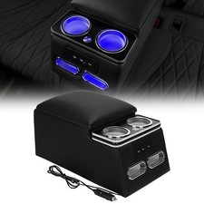 Truck Seat Organizer Armrest Lid 3 USB Drawers Cup Holders