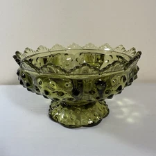 Hanukkiah 5 candle holder/bowl, menorah, Fenton hobnail green