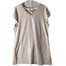 Earth Angels Nightgown Sz XL Pink Short Sleeve Lace V- Neck Cottagecore