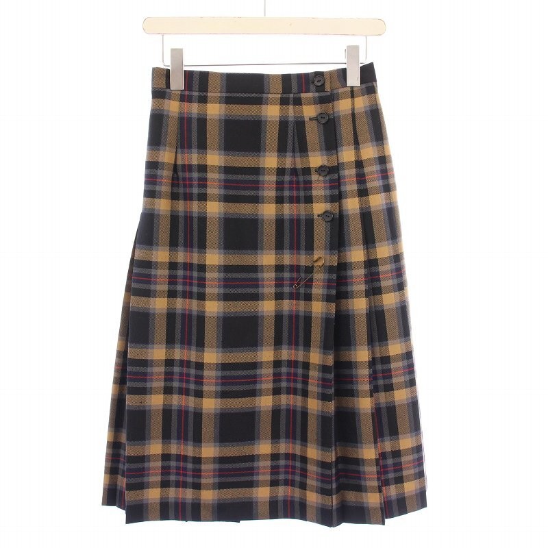 O'Neil of Dublin Long Wool Pleated Check Wrap Skirt for Women in Multi-Color