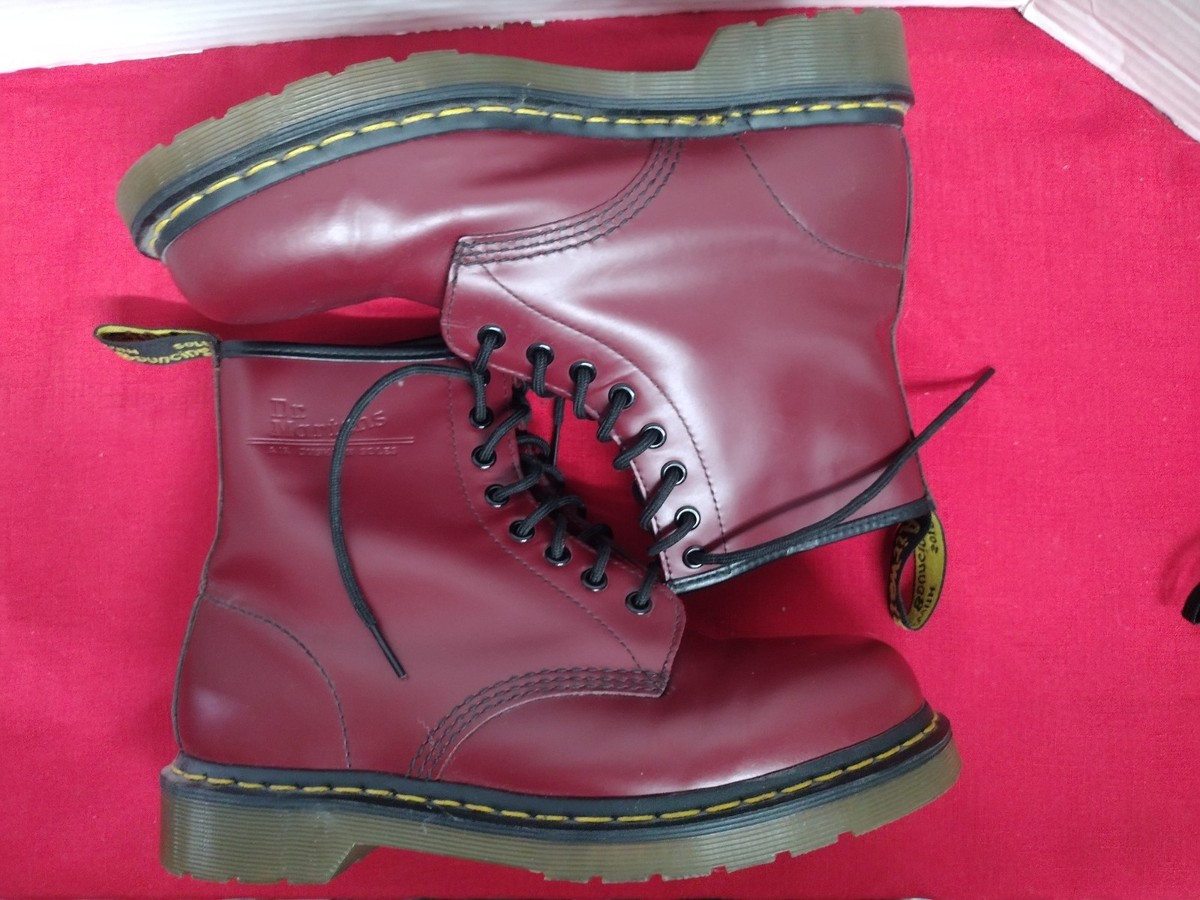 DR. MARTENS 1460 Smooth Leather Lace Up Boots Cherry Red Smooth