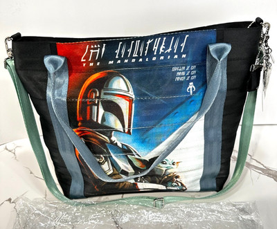 HARVEYS Star Wars Mandalorian Grogu Yoda Poster Tote Bag Purse W/Charm EUC
