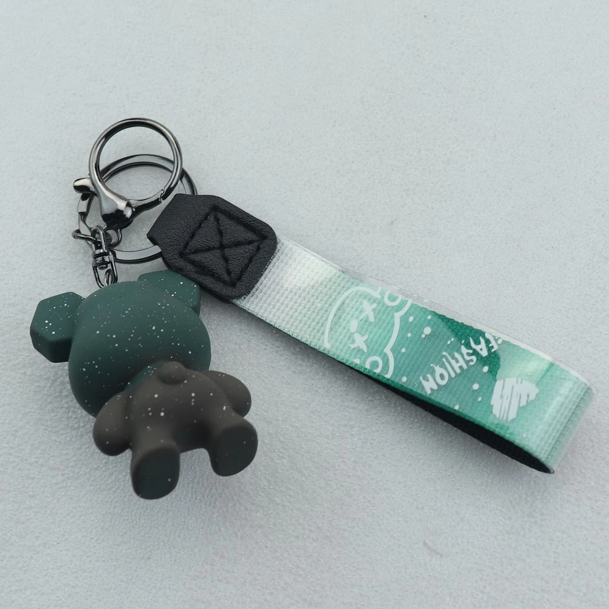 Bearbrick Style Green Starry Bear Keychain Wrist Strap Fashion Key Ring Bag Char