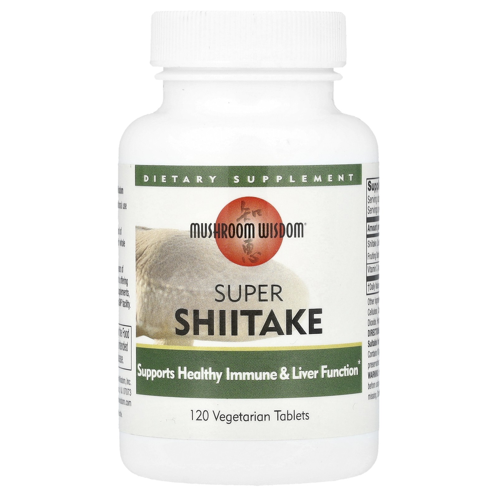 Mushroom Wisdom Super Shiitake 120 Vegetarian Tablets Dairy-Free, No Artificial