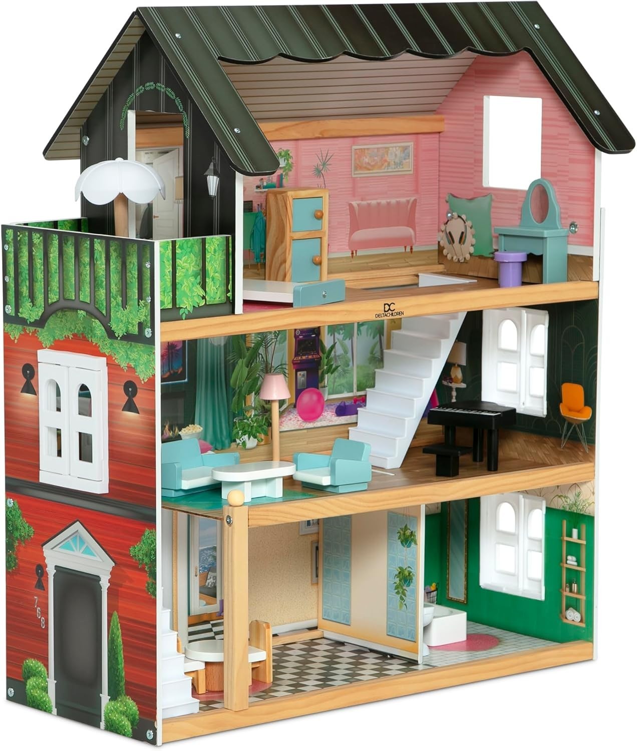 Delta Children South Beach Dollhouse - 3-Story Dollhouse with 4 Rooms - Includes