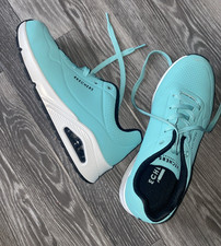 Skechers Uno Stand On Air Athletic Trainer Size 7 Aqua Green Lace Up Memory Foam