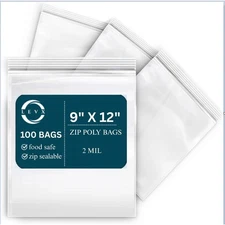 2 MIL 9" x 12" 100-1000 Size Reclosable Zip Durable Poly Bag, Multiple Bags