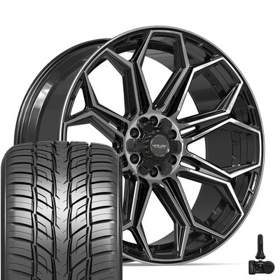 4PLAY 4P83 24x10 Black Rims, 295/35R24 Tires & TPMS Set 6X139.7 +18ET