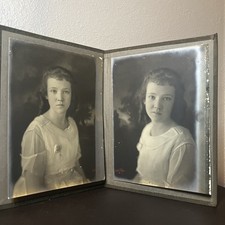 Antique Portrait Photos In Folding Cardboard/Cardstock Frame Young Girl 1921