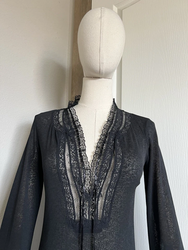 Vestido Midi De Colección Años 90 Y2K Express XS Negro Encaje Transparente Aberturas Altas Capricho Bruja Foto 4 de 4