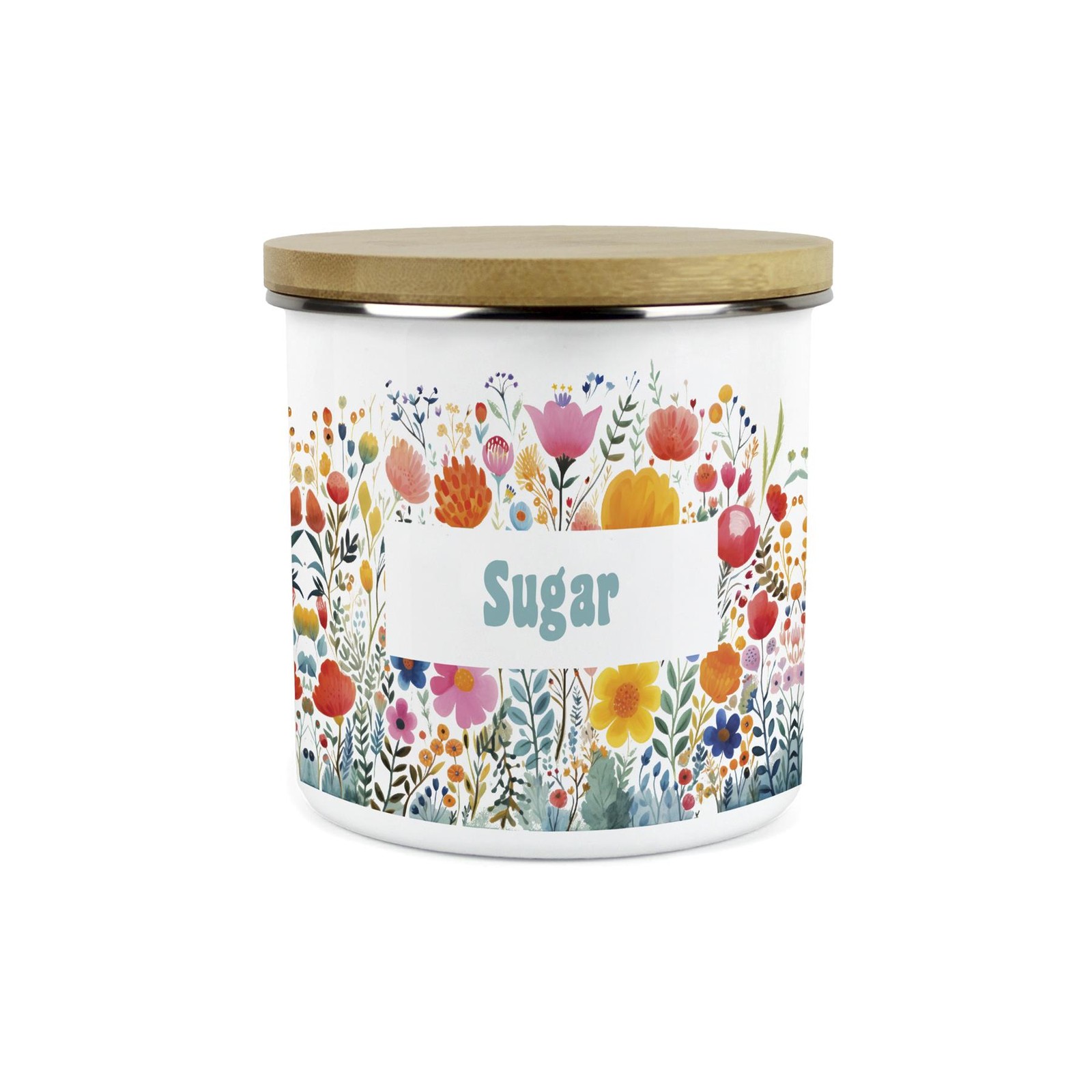Bright Floral Sugar Canister - Colourful Enamel 1.2L Storage Jar Kitchen Gift