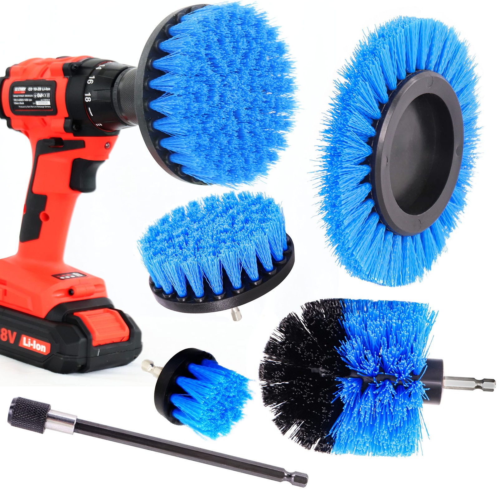 WERKFIX Set 6 Spazzole Trapano Blu - Kit Pulizia Professionale Casa e Auto