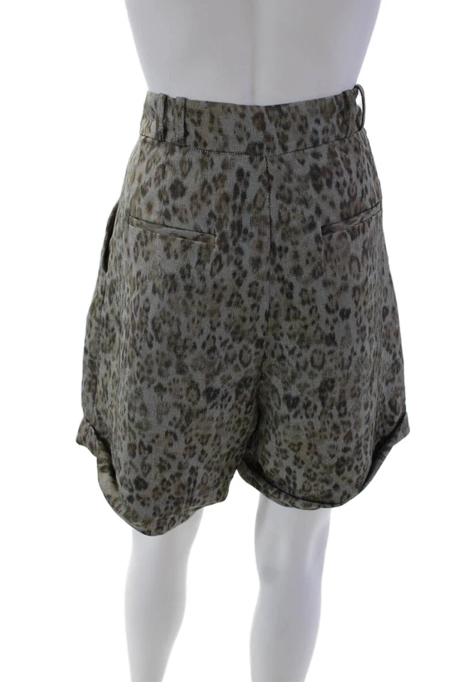 Pantalones Cortos IRO Mujer Lino Plisado Detalle Animal Estampado Gris Talla 42 Foto 3 de 4