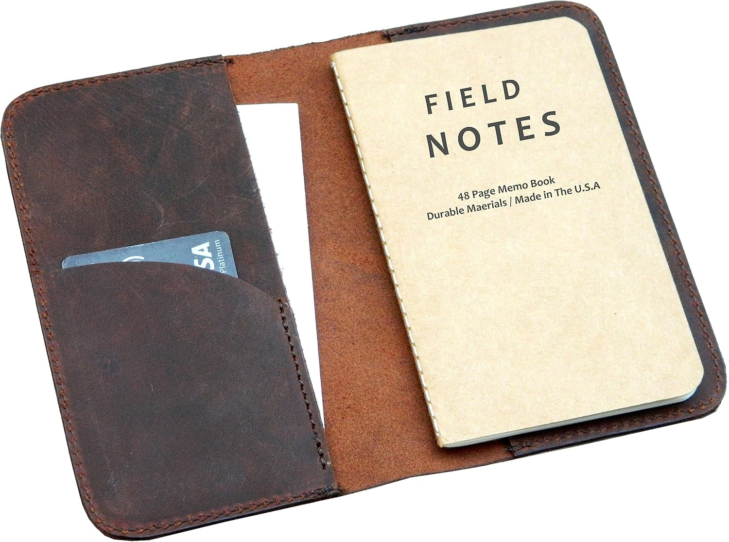 Leather Journal Cover for Field Notes Small Pocket Size Notebook Brown