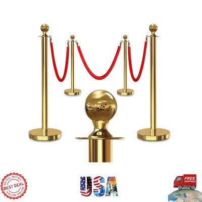 4 Gold Stanchions with 3 Velvet Ropes -  Event Barriers for Luxury Style