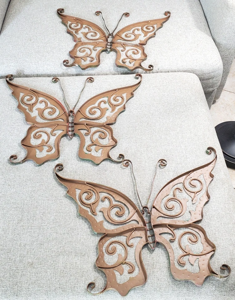 Juego de 3 arte de pared de mariposa de metal grande rústico 22"x17" Foto 4 de 4