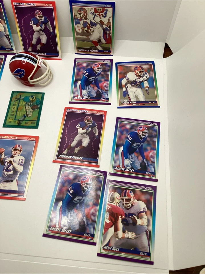 Buffalo Bills NFL Fan Regalo Lote 17 Tarjetas Años 90’s 1 Mini Casco Jim Kelly T Thomas Foto 4 de 4
