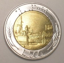 1982 Italy Italian 500 Lire Italia Bimetal Coin XF+