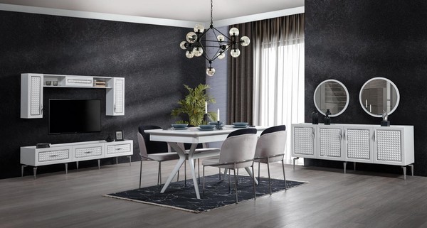 Esszimmer Set Tisch 4X StüHle Anrichte 2х Spiegel Wohnwand 11Tlg Garnitur-image