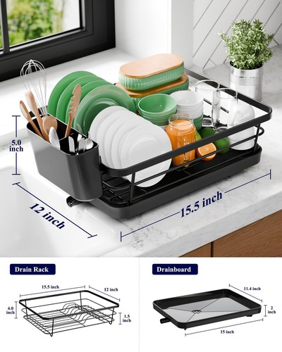Dish Drying Rack - Compact Dish Rack with Utensil Holder & Adjustable Water O... - Bild 2 von 6