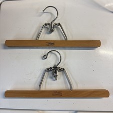 Lot of 2 Vintage SETWELL 13  Wooden Hangers Jeans Pants Skirt Clamps Grip