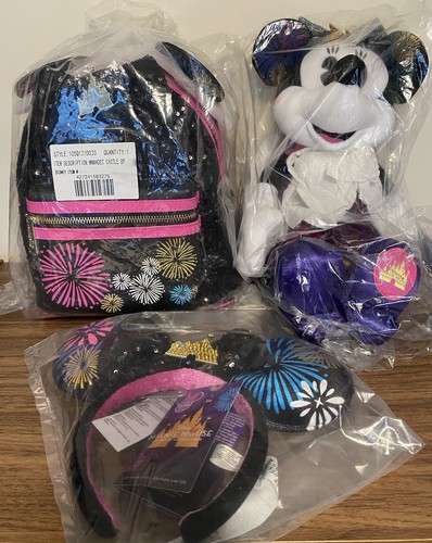 Loungefly Minnie Mouse Main Attraction 12 Fireworks Sequin Backpack/Ears/plus
