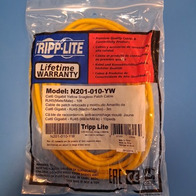 Tripp Lite N201-010-YW Cat6 Gigabit Snagless Molded Patch Cable- Yellow, 10-ft
