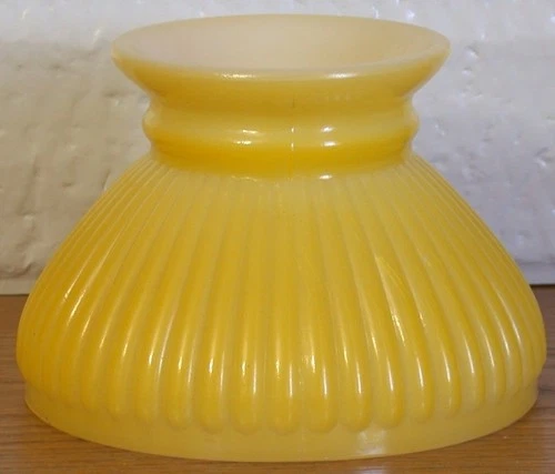 Vintage Cased Yellow Ribbed Glass Student Lamp Shade 4.25"h w 6" Fitter