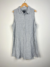 Tahari Dress Womens 3X Black White Striped Shift Short Sleeve V Neck 100% Linen