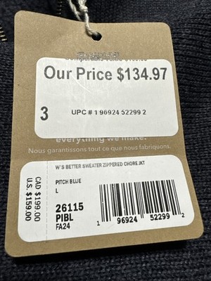 ユウ New Patagonia Women's Better Sweater Zippered Chore Jacket L Large