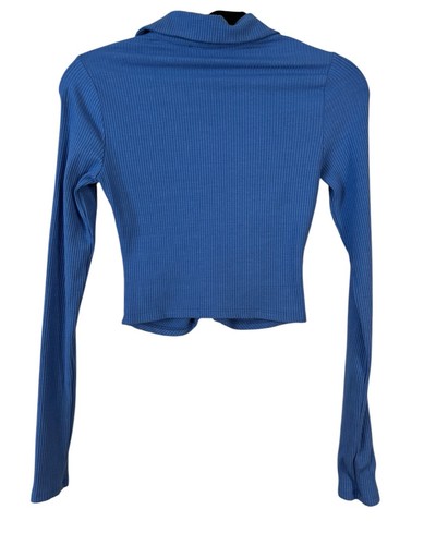 Reformation Elin Knit Top in Dusk Blue Small S Ribbed Long Sleeve Shirt Button - Picture 3 of 5