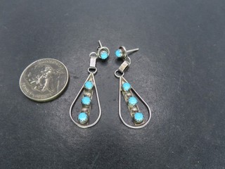Vintage Sterling Silver & Turquoise Earrings Unsigned 3.3g