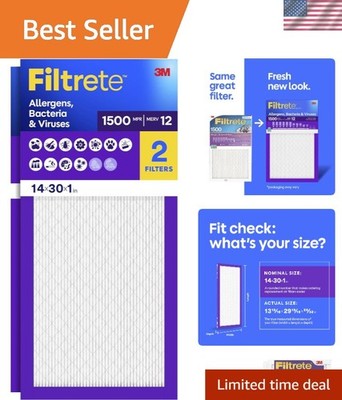 14x30x1 Air Filter, MERV 12, MPR 1500, Allergens, Bacteria & Viruses, 3- AC a...