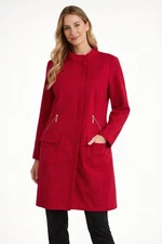 Chicos Womens Red Ponte Open Gold Zip Long Jacket Blazer, Size 2 (Large)