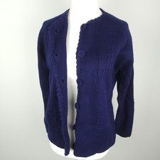 1950s 60s Vintage Navy Blue Cardigan Sweater 3/4 Slv Acrylic Yarn Hand Loomed M