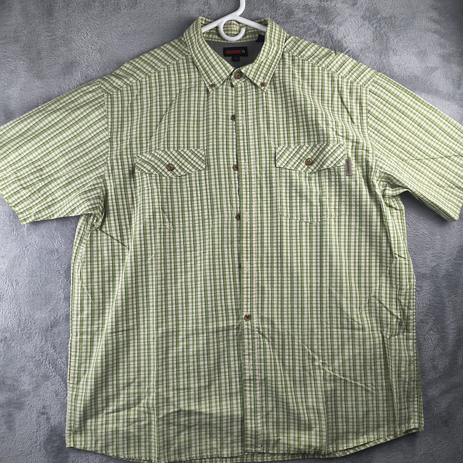 Wolverine Mens XL Green Plaid Short Sleeve Cotton Blend Button Down Shirt-image