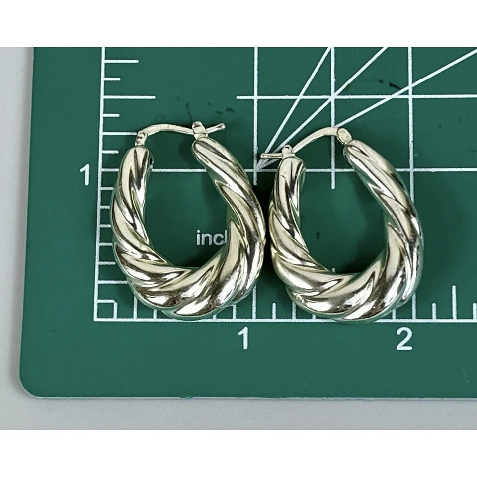 Chunky Sterling Silver Hoop Earrings - Signed 925 JCM Mauritius - 6.8g Vintage - Image 4 of 4