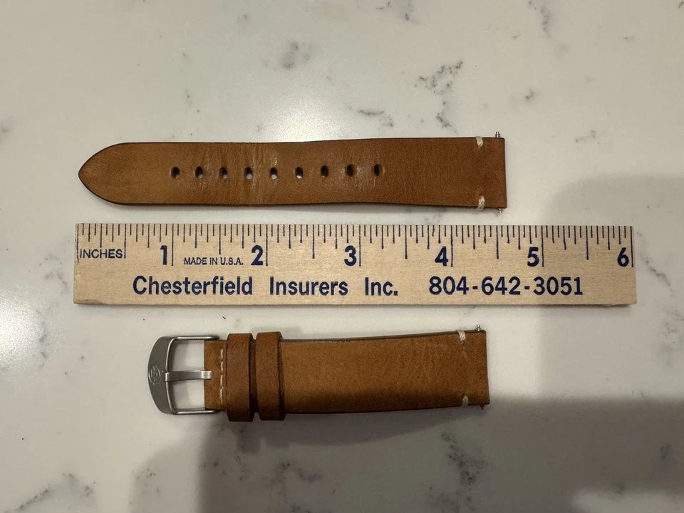 Correa de reloj de cuero marrón tostado al aceite de 20 mm para hombre! Usado una vez! Se adapta a Swatch Omega Foto 3 de 4