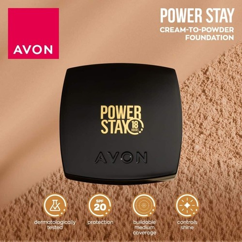 Avon Power Stay Cream to Powder Foundation Compact SPF20 9g | Longwear 18 Hours - Picture 43 of 168