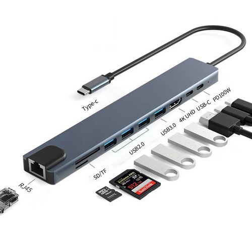 Type-C Docking Station 8in1/10in1 Laptop to HDMI-Compatible 4K 100 Megabit Hub - Afbeelding 10 van 24