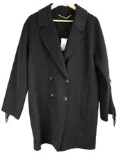 Marella Double Breasted Fringe Wool Blend Coat Black Size 12