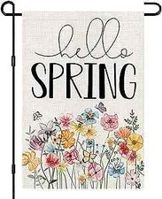 Hello Spring Floral Garden Flag 12x18 Inch Double Sided Burlap 12" X 18"