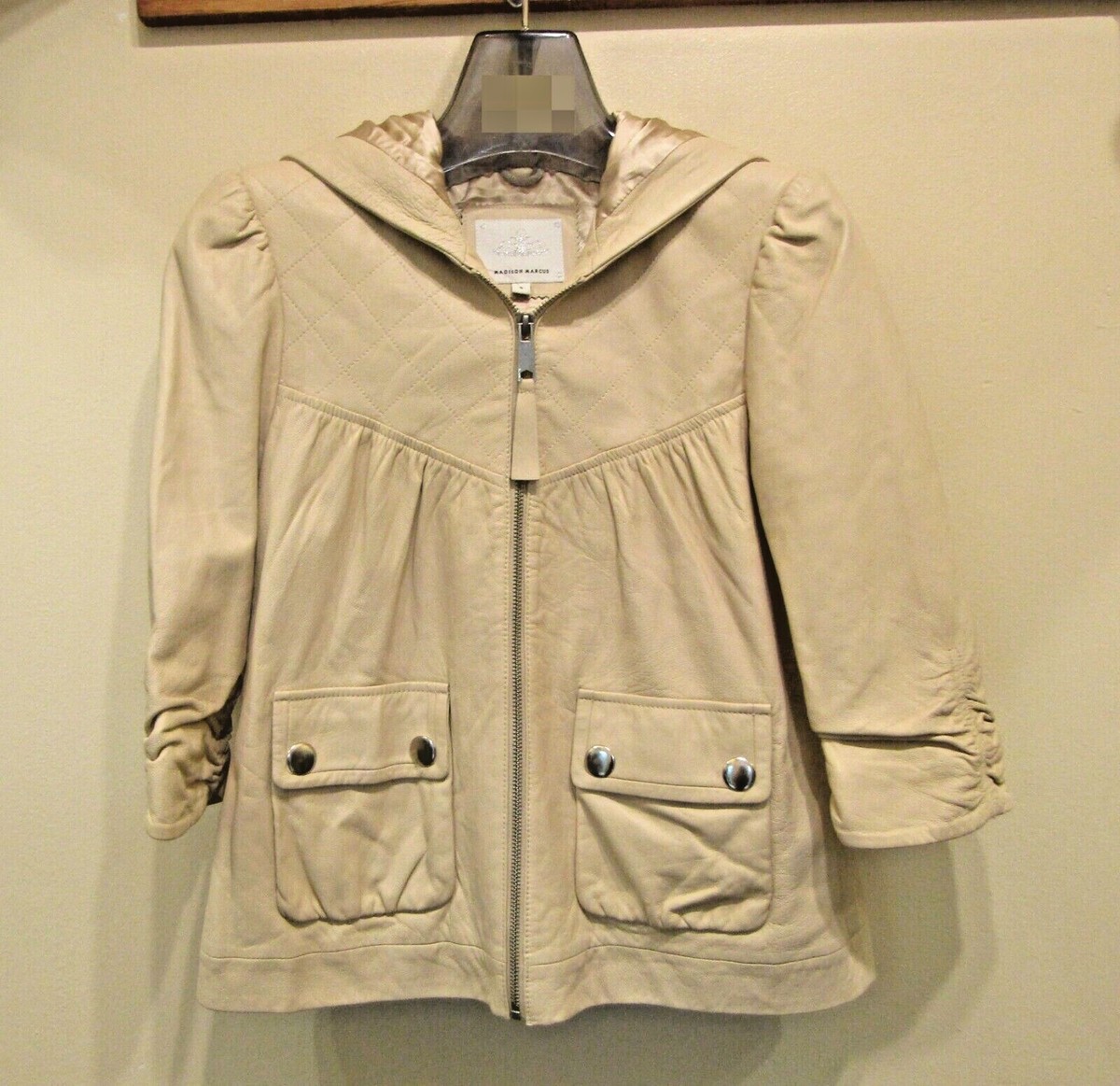 madison marcus 本革レザージャケット MADISON MARCUS BEIGE LEATHER JACKET Small 2 4 3/4 SLEEVE