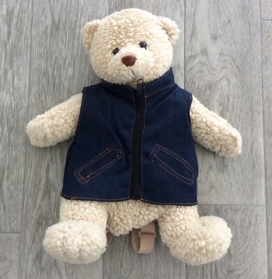 BÄREN MÄDCHEN / DAMEN KUSCHEL TEDDYBÄR MIT JEANSWESTE RUCKSACK / RUCKSACK