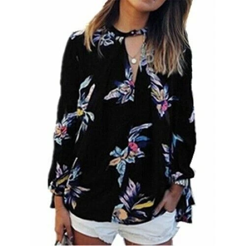 Blusa feminina Zanzea manga longa estampa floral chiffon P Rrp £18.99 VENDA LL 19 - Imagem 4 de 4