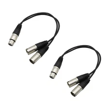 2PC 3Pin XLR Female Jack To Dual 2 Male Plug Y Splitter Cable Adapter Microphone