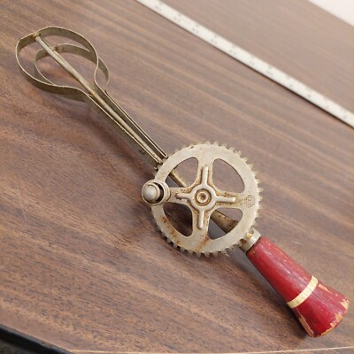 Rare Ekco Red Wood Handle Manual Egg Beater Vintage Primitive Farmhouse 