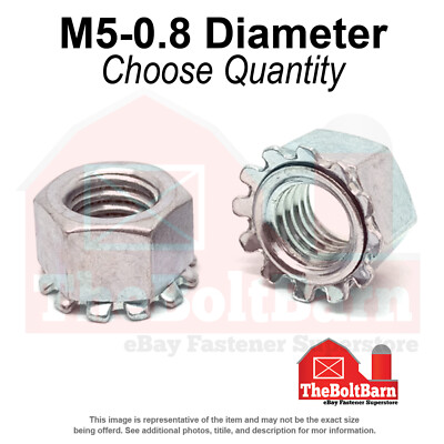 M5-0.8 Class 8 Hex K-Lock Nuts Zinc Clear Coarse Thread (Pick Quantity)